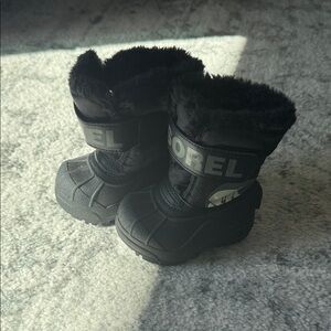 kids Sorel Black Snow Boots with Fur Trim